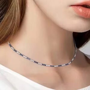 High Quality 925 Sterling Silver 2.0mm Tennis Chain Women's Blue and White Cubic Zirconia Tennis Necklace