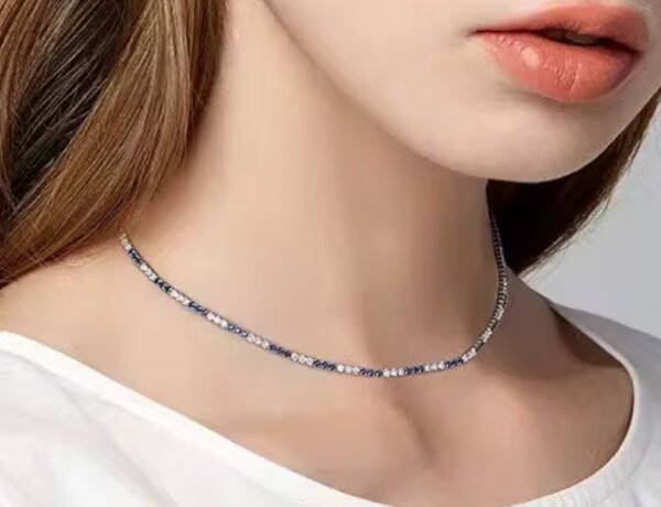 High Quality 925 Sterling Silver 2.0mm Tennis Chain Women's Blue and White Cubic Zirconia Tennis Necklace