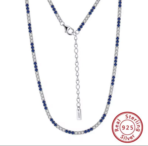 High Quality 925 Sterling Silver 2.0mm Tennis Chain Women's Blue and White Cubic Zirconia Tennis Necklace - Image 3