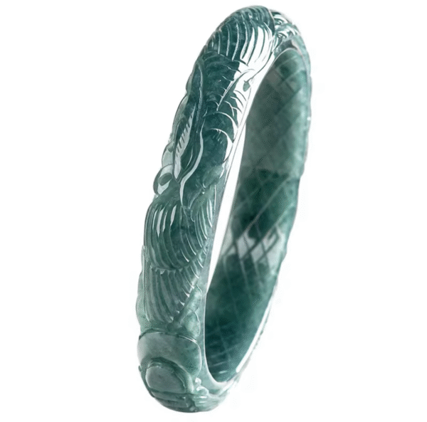 Natural Jadeite Bluewater Three-dimensional Carved Phoenix Bracelet - Image 2