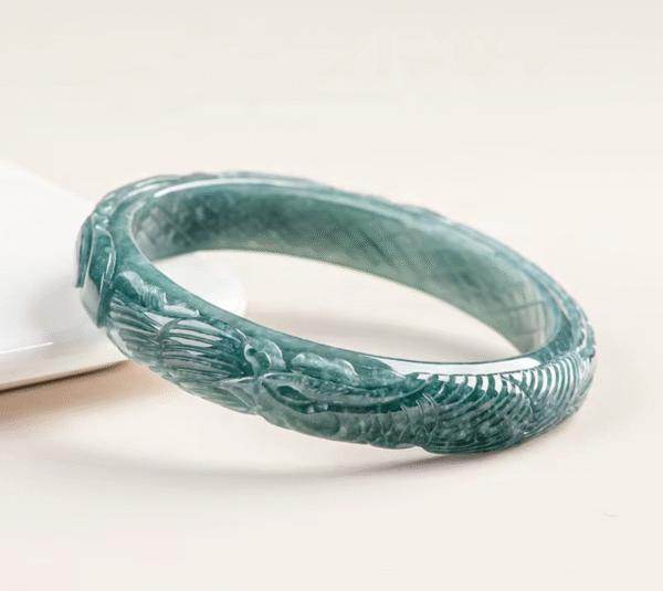 Natural Jadeite Bluewater Three-dimensional Carved Phoenix Bracelet - Image 3
