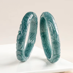 Natural Jadeite Bluewater Three-dimensional Carved Phoenix Bracelet