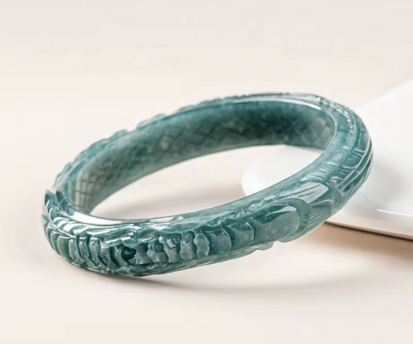 Natural Jadeite Bluewater Three-dimensional Carved Phoenix Bracelet - Image 4