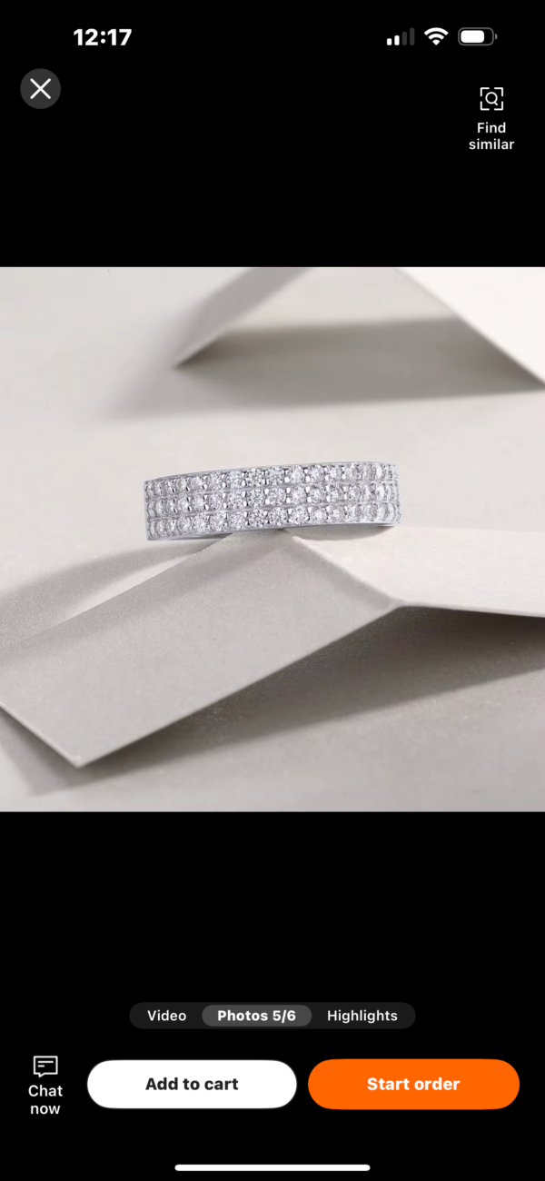 925 Sterling Silver Moissanite Fine Jewelry 3 Rows Half Eternity Wedding Ring - Image 3
