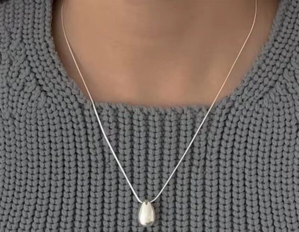 Snake Chain 925 Sterling Silver Tear-Drop Glossy Pendant - Image 2