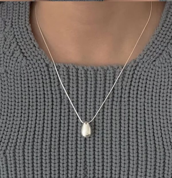 Snake Chain 925 Sterling Silver Tear-Drop Glossy Pendant - Image 3