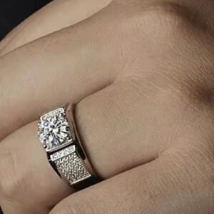 Custom 925 Sterling Silver Moissanite Diamond Ring 1CT 1 Round Brilliant Cut
