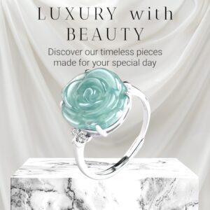Natural Jadeite Blue Water Rose Rings