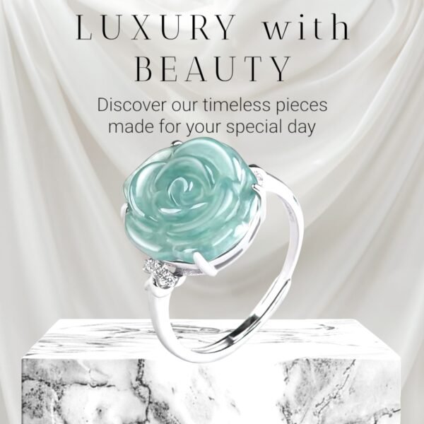 Natural Jadeite Blue Water Rose Rings