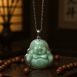 Natural Mynmar Jade Buddha Pendant S925 Silver Inlaid