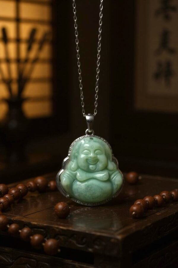 Natural Mynmar Jade Buddha Pendant S925 Silver Inlaid