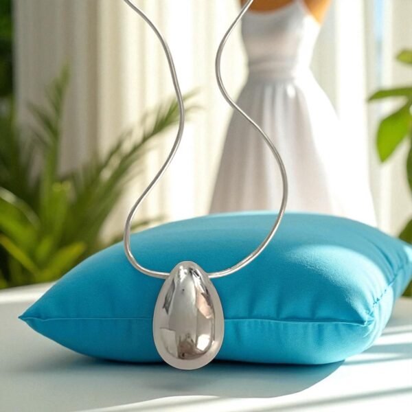 Snake Chain 925 Sterling Silver Tear-Drop Glossy Pendant
