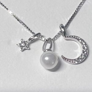 925 Sterling Silver Sun Moon Star Pendant Zircon Chain
