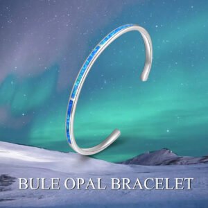 Fine Jewelry 925 Sterling Silver High Quality Blue Opal Cuff Bracelets Open Bangle