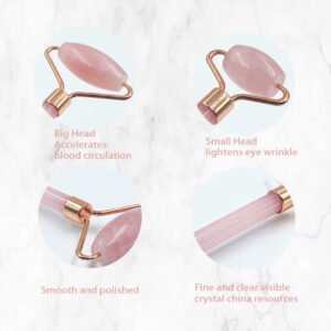 Natural Rose Quarts and White Jade Double Head Massage Roller for Face Beauty