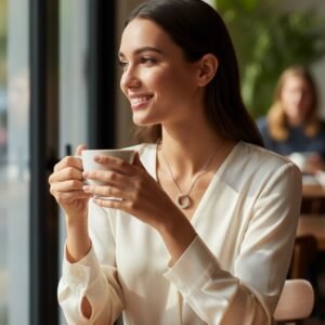 925 Sterling Silver Circle Pendant Necklace Geometric Cubic Zirconia Hollow Ring Pendant Necklace