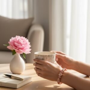 High Quality Natural Stone CZ Pave Heart Love Charm Beaded Elastic Custom Bracelet