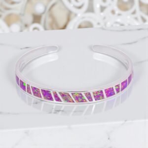 8mm Bangle Opal Cuff Bracelet Brass Trendy Smooth Bracelets Gemstone Inlaid Blue, Green and Pink