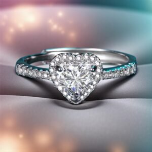 Fine 925 Silver Heart Open Adjustable Ring Classic 1CT VVS Round Brilliant Cut Moissanite Rings for Women
