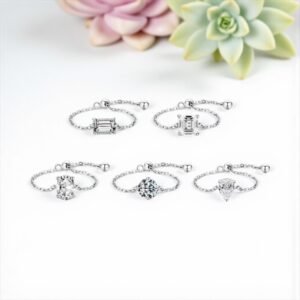 Fashion 925 Sterling Silver Chain Ring Adjustable Finger Rings for Girls and Women