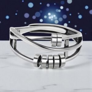 Light Luxury 925 Sterling Silver Fidget Anxiety Release Rotating Beads Finger Ring Women Rings Adjustable