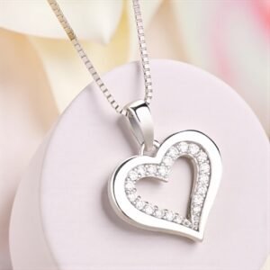 European Jewellery Cz Heart Shape Pendant Necklace Chain White Gold 925 Sterling Silver Romantic Zircon Charm Necklaces