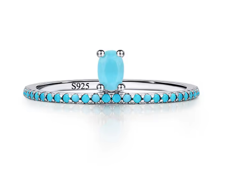 Oval Shape Blue Turquoise Ring 925 Sterling Silver - Image 6