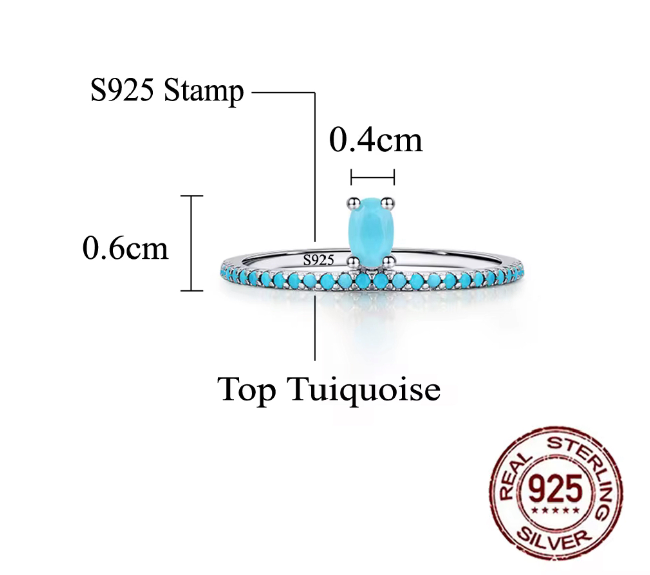 Oval Shape Blue Turquoise Ring 925 Sterling Silver - Image 2