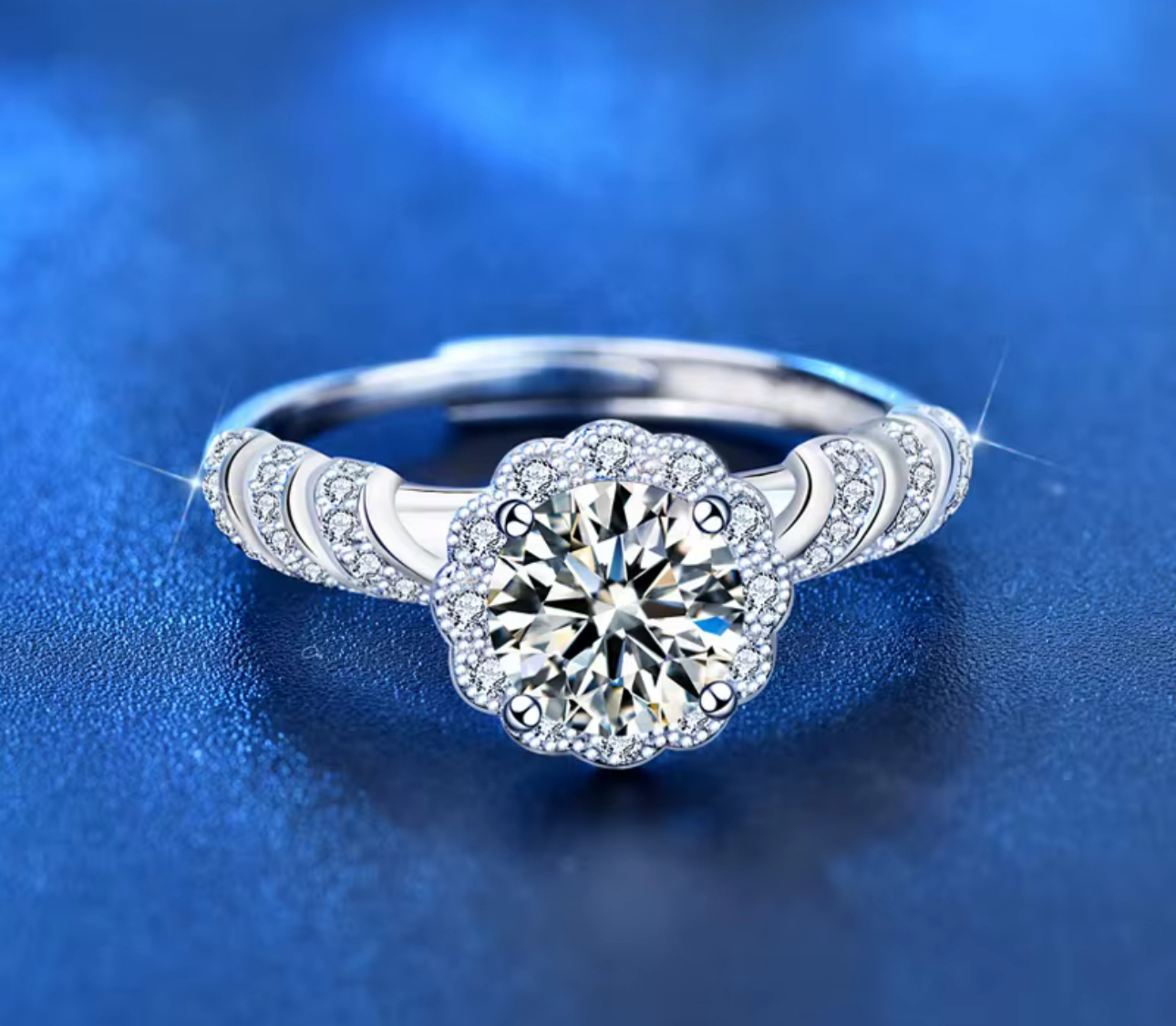Sterling Silver High Quality 1ct 6.5mm Moissanite Engagement Flower Shape Rings - Image 6