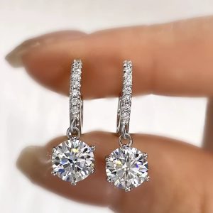 Classic 1ct Moissanite Diamond Hoop Earrings 925 Sterling Silver Six Claws Drop Design