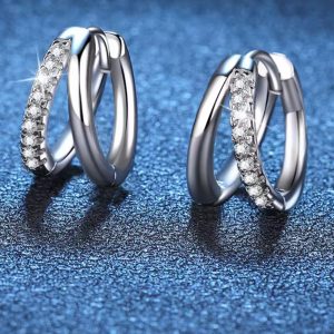 0.15ct Double Ring Moissanite Hypoallergenic Jewellery Earrings Moissanite Hoop Earrings