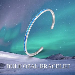 Fine Jewelry 925 Sterling Silver High Quality Blue Opal Cuff Bracelets Open Bangle