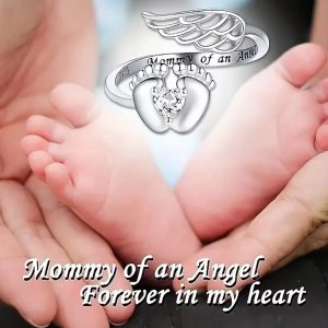 Foot and Leaf Design Heart Imitated Diamond Opening 925 Sterling Silver Ring