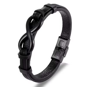 Men's Infinity Charm Stainless Steel Bracelet Genuine Leather