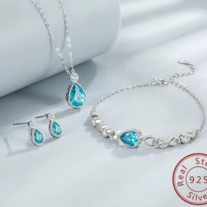 Water Drop Crystal Bracelet Necklace 925 Silver Fine Jewellery Geometric Cubic Zirconia Earrings Jewellery Set