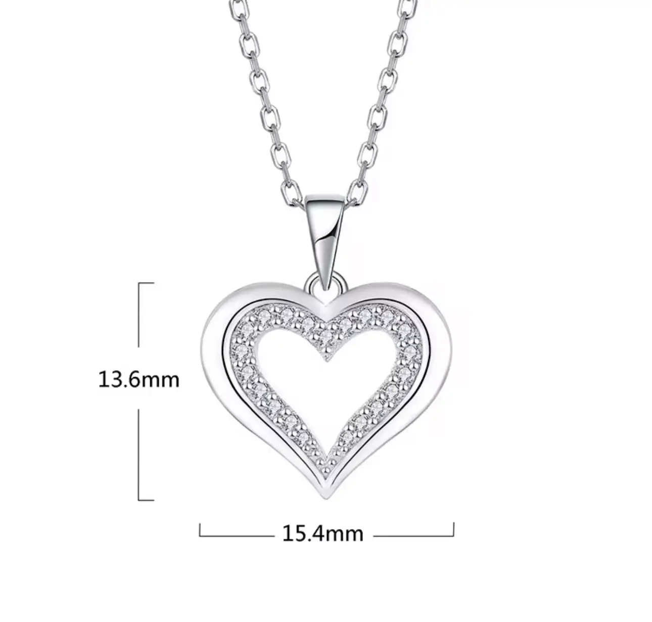 European Jewellery Cz Heart Shape Pendant Necklace Chain White Gold 925 Sterling Silver Romantic Zircon Charm Necklaces - Image 3