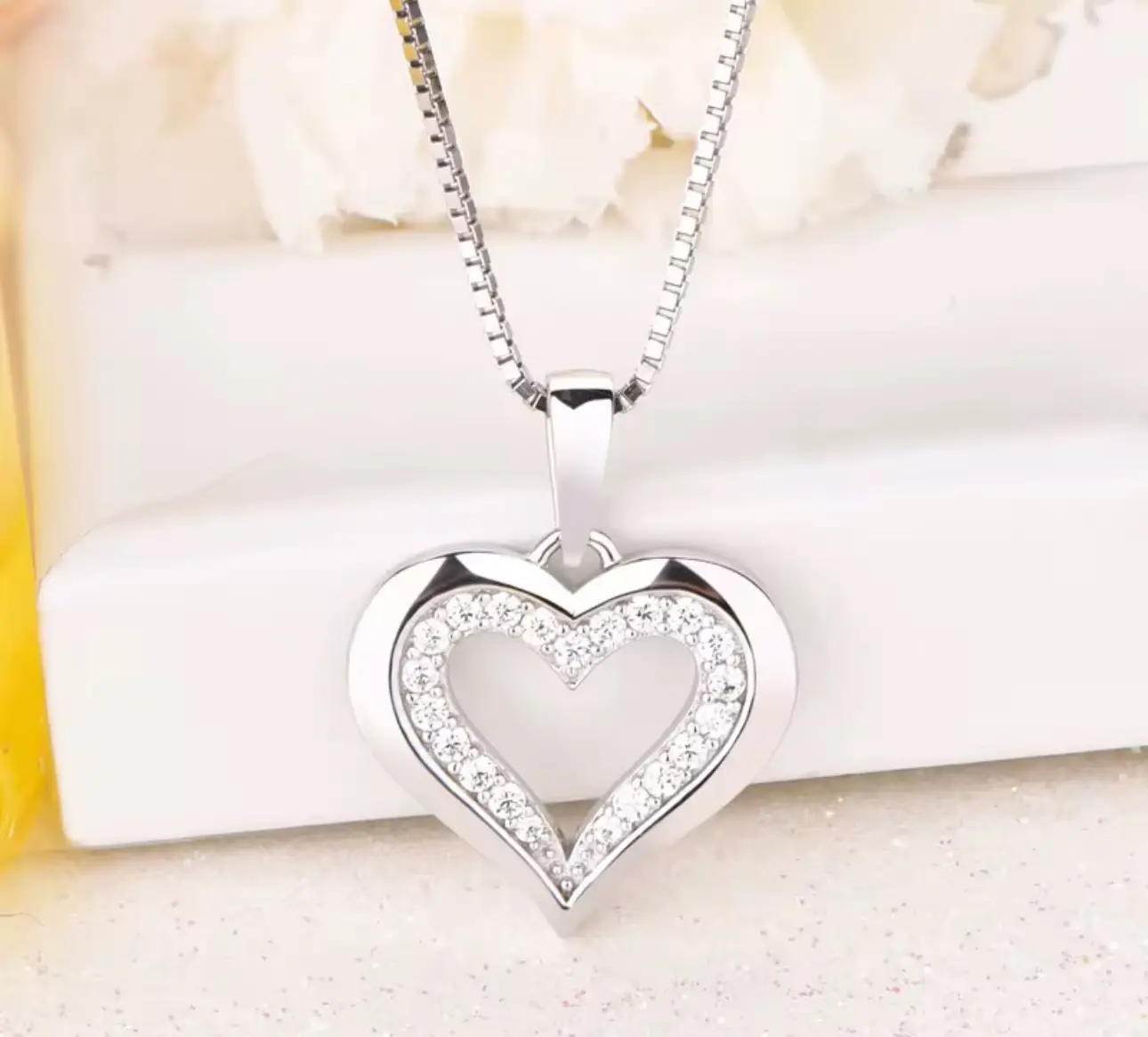 European Jewellery Cz Heart Shape Pendant Necklace Chain White Gold 925 Sterling Silver Romantic Zircon Charm Necklaces - Image 5