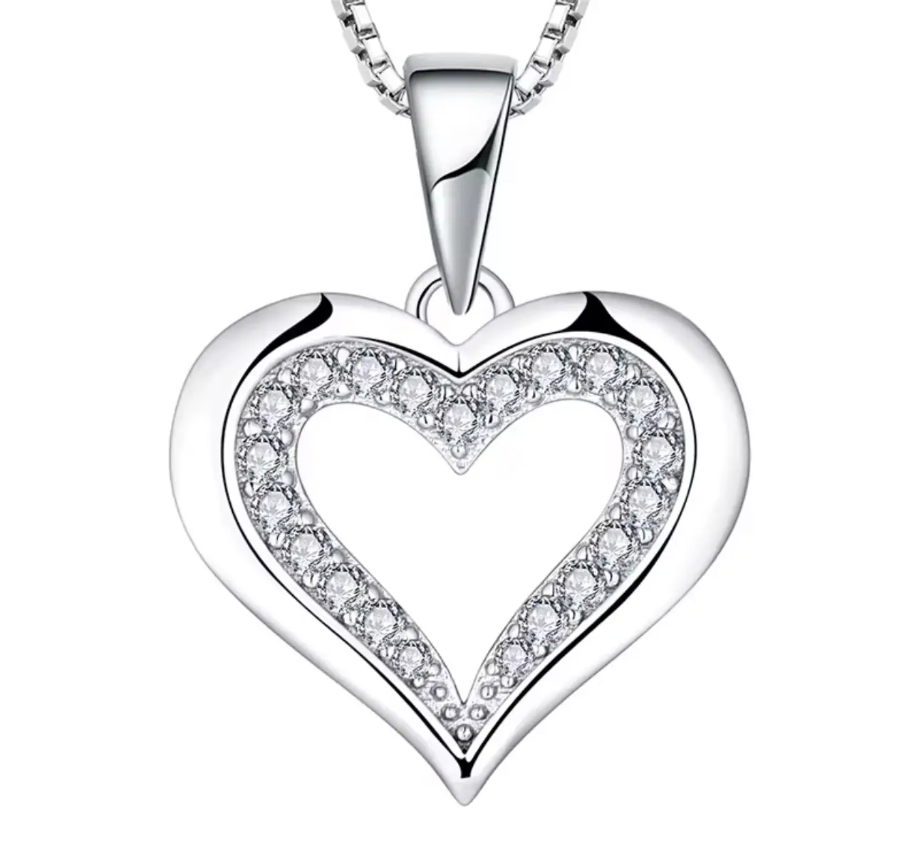 European Jewellery Cz Heart Shape Pendant Necklace Chain White Gold 925 Sterling Silver Romantic Zircon Charm Necklaces - Image 9