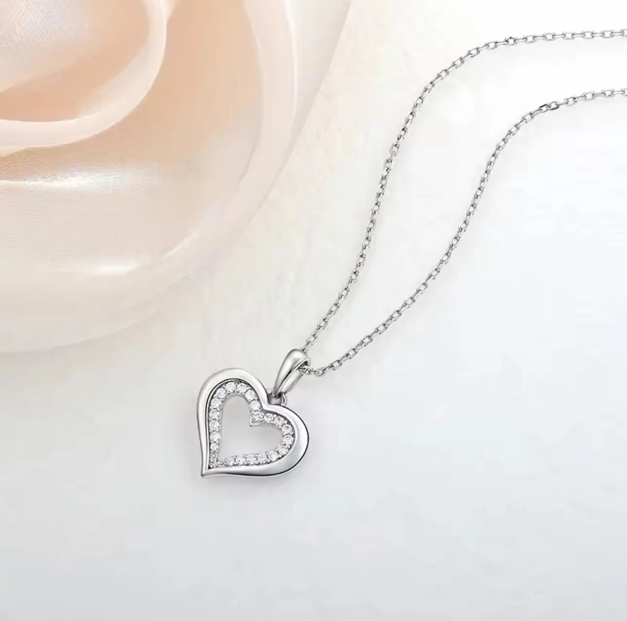 European Jewellery Cz Heart Shape Pendant Necklace Chain White Gold 925 Sterling Silver Romantic Zircon Charm Necklaces - Image 8