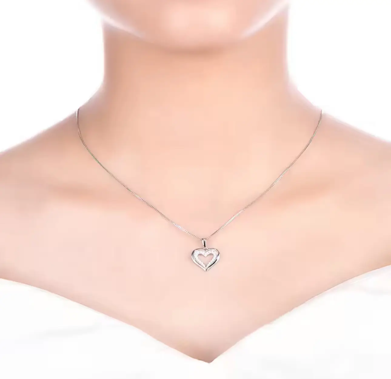 European Jewellery Cz Heart Shape Pendant Necklace Chain White Gold 925 Sterling Silver Romantic Zircon Charm Necklaces - Image 6