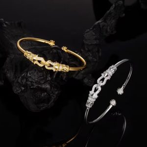 Jewelry 925 Sterling Silver and Gold Plated Inlaid Moissanite Bracelet Opening Bangles