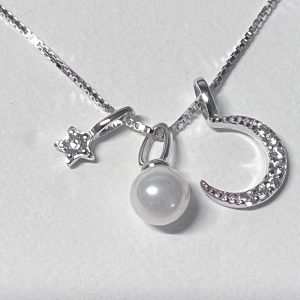 925 Sterling Silver Sun Moon Star Pendant Zircon Chain
