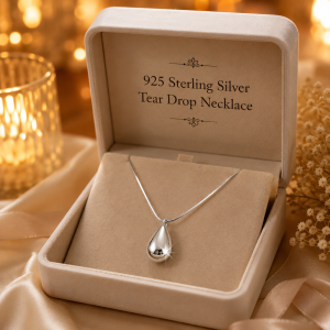 Snake Chain 925 Sterling Silver Tear-Drop Glossy Pendant