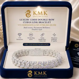 13mm 2 Rows 925 Solid Silver Iced Out Hip Hop Jewellery VVS1 Moissanite Diamond Cuban Link Chain Bracelet Men
