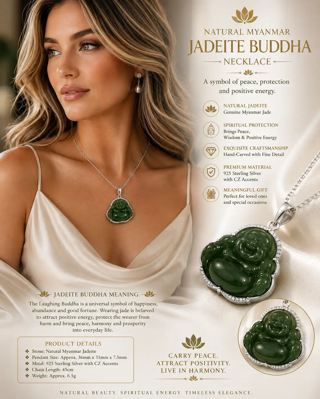 Natural Jadeite Buddha Pendant - Image 2