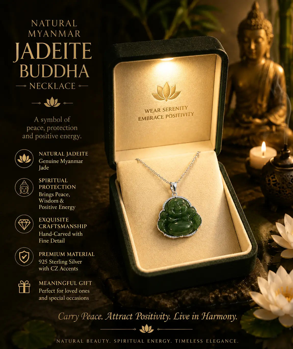 Natural Jadeite Buddha Pendant