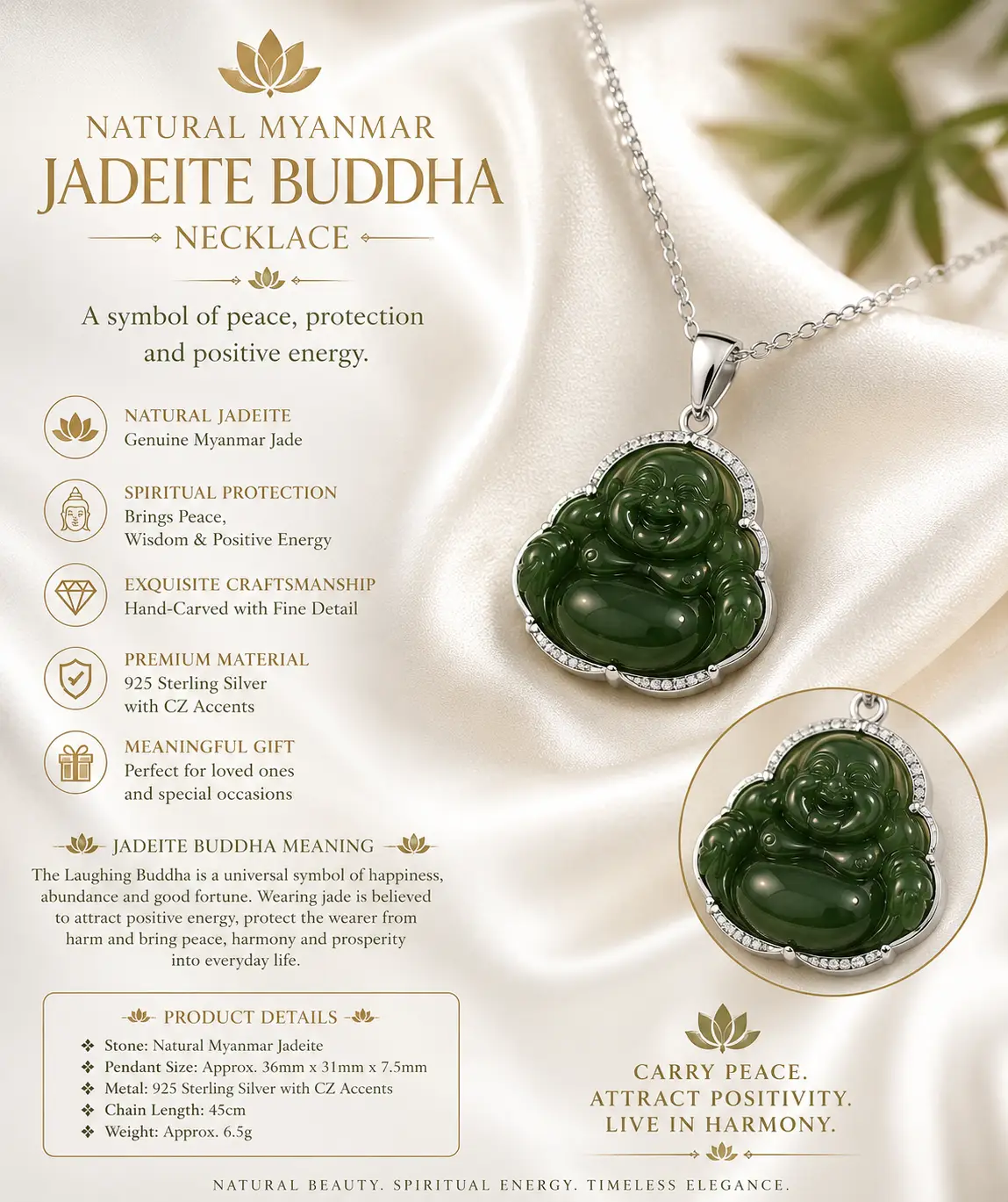 Natural Jadeite Buddha Pendant - Image 3