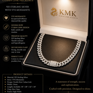 Luxury Double Row Cuban Link Necklace – 925 Sterling Silver with VVS Moissanite