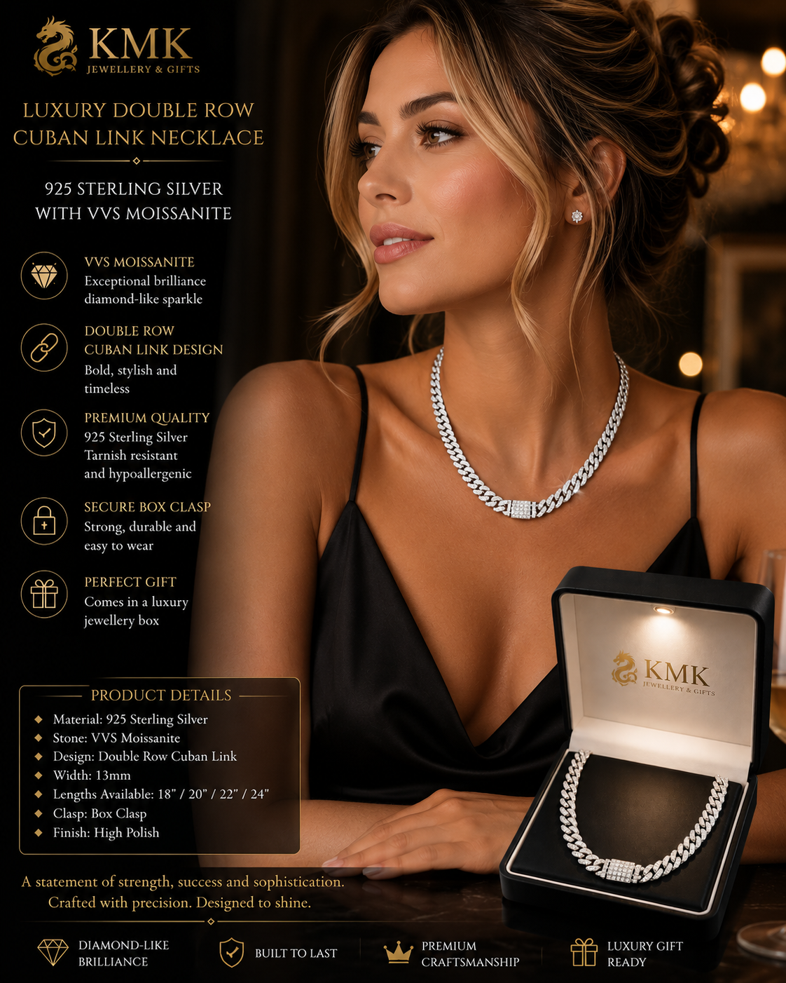 Luxury Double Row Cuban Link Necklace – 925 Sterling Silver with VVS Moissanite - Image 5