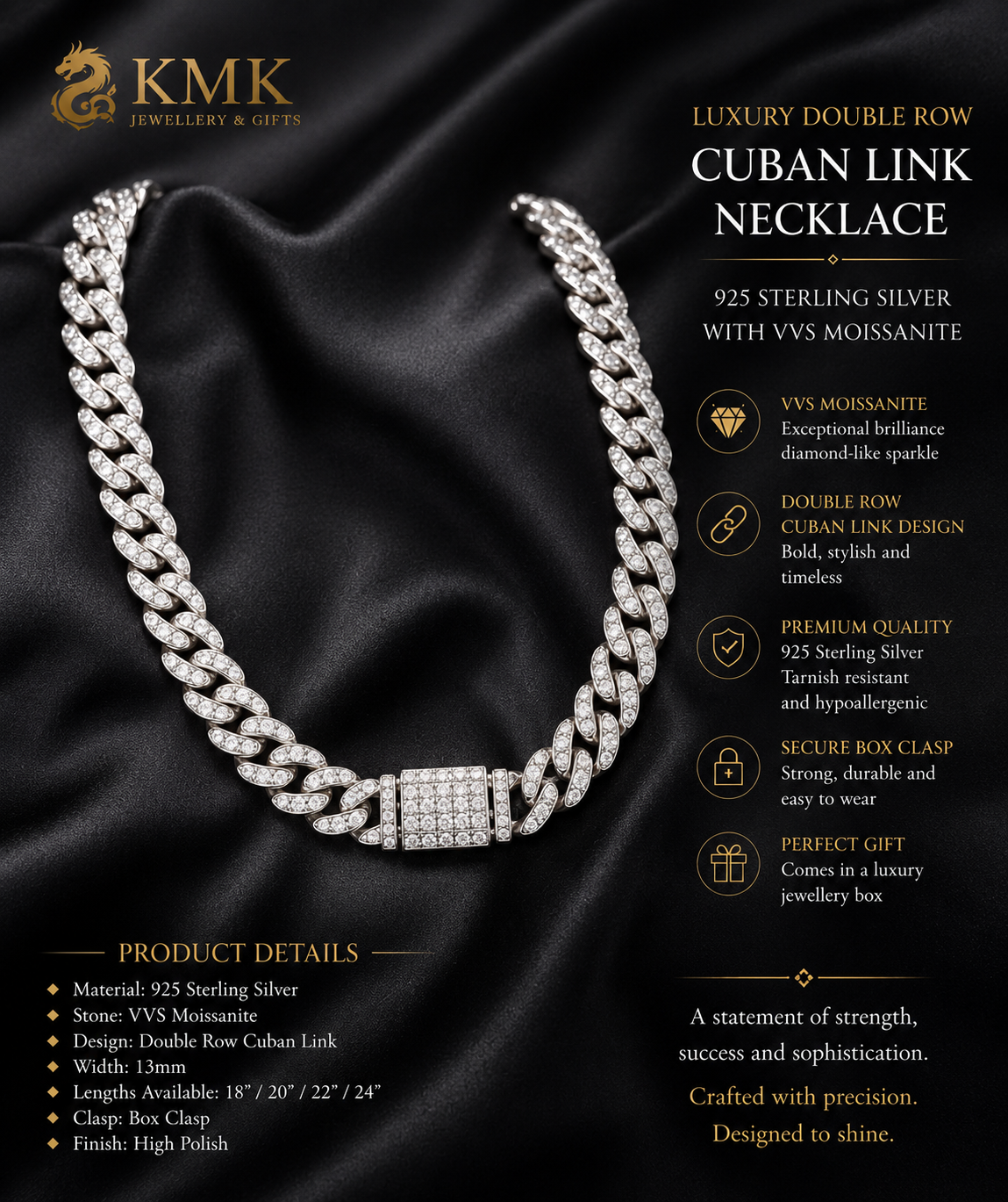 Luxury Double Row Cuban Link Necklace – 925 Sterling Silver with VVS Moissanite - Image 6